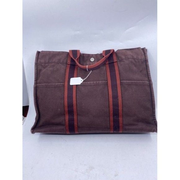 Hermes Toile Fourre Tout Mm Burgundy Fabric Tote - Picture 5 of 10